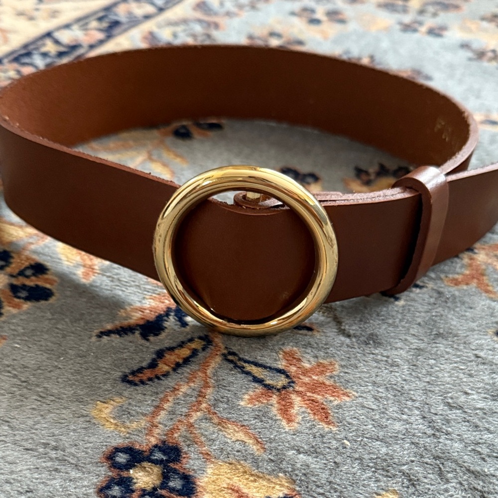 Frame Denim Brown Belt with Gold Ring buckle size XS